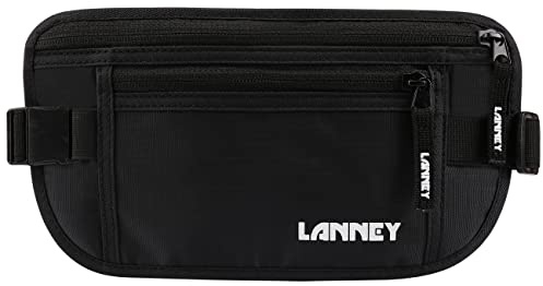 Money Belt for Travel, Slim RFID Blocking Women and Men hidden Travel Pouch Under Clothes, Passport Holder Protect Cash, Documents, Credit Card, Black, Bonus 2 RFID Sleeves