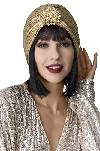 BABEYOND Damen Turban Hut mit Kristall Vintage Kopf Wrap Knit Plissee Turban