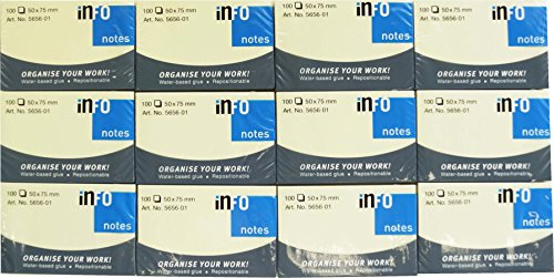 Gelbe Haftnotizen, 50 x 75mm, FSC-Siegel, 100 Blatt pro Block, 12 Blöcke pro Pack