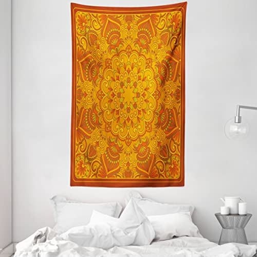 ABAKUHAUS Ethnisch Wandteppich und Tagesdecke Old Fashion Oriental Motifaus Weiches Mikrofaser Stoff 140 x 230 cm Farbenfest Waschbar Marigold,Orange Grün