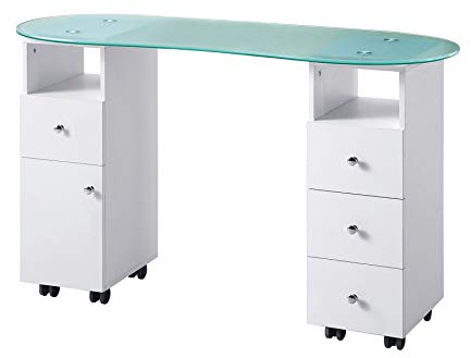 Glass manicure table nail station desk beauty salon work station with drawers w
