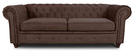 Sofnet - Sofa Chesterfield Asti 3-Sitzer (Braun, Capri 45) | Couchgarnitur, Polstersofa, Glamour Design, Strukturstoff, Holzfüße, komfortabel für Wohnzimmer