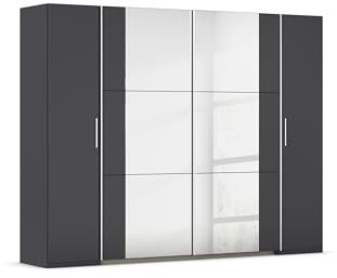 Rauch Möbel KRONACH, Dreh-Schweber, Farbe Grau metallic, Breite 268 cm | Schrank, Mehrzweckschrank, 8-türig, Spiegel, 4 Schubladen, Zubehör Classic, für Schlafzimmer, Kinderzimmer, Flur