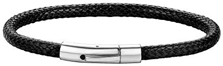 ChainsHouse Black Woven Leather Cord Bracelet for Men Women Cool Leather Wrist Bracelets 22CM