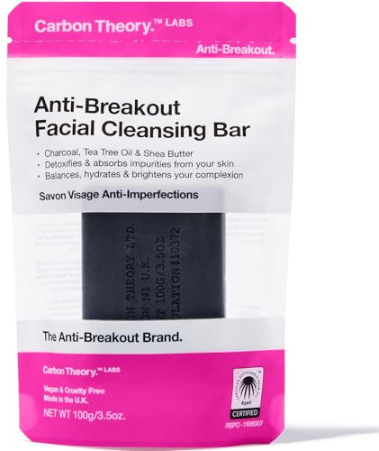 Carbon Theory Charcoal Soap Face Cleanser for Acne Prone Skin - Activated Charcoal Face Wash Bar, Tea Tree Oil, Shea Butter Soap - Vegan Face Wash Acne Treatment, Charcoal and Tea Tree Soap Bar, 100g