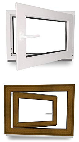 Kellerfenster - Fenster - Dreh- & Kippfunktion - innen weiß/außen Golden Oak - BxH: 80 x 100 cm - 800 x 1000 mm - DIN Rechts - 2 fach Verglasung - 60 mm Profil