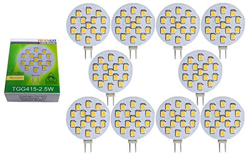 Trango 10er Pack G415-2.5 LED Leuchtmittel G4 Fassung, Austausch G4 MR16 Leuchtmittel 12Volt AC/DC - 2.5 Watt 250 Lumen 3000K warmweiß Möbel Einbaustrahler, Einbauleuchte, Deckenleuchte