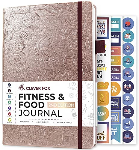 Clever Fox Journal de fitness et alimentaire – Planificateur de nutrition et d'entraînement pour homme et femme – Carnet de bord d'exercices de régime et de gym avec calendriers, suivi de régime et