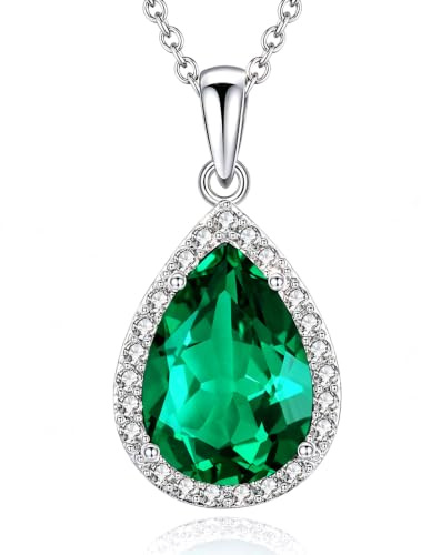 VONSSY Damenkette Edelstein Anhänger Halskette | Oval Teardrop Birne Kristall Rubin Smaragd Saphir Birthstone Halskette | Platin-Silber-Schmuckgeschenk