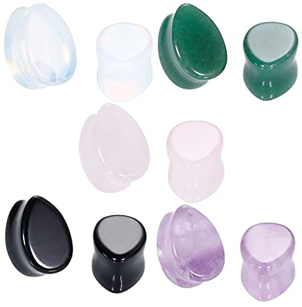 X/L 5 Paar Tropfenförmige Stein-Plugs, Tunnel-Ohr-Plugs, Ohr-Plugs, Ohr-Plugs, Ohr-Plugs, Ohr-Plugs, Ohr-Plugs, Ohr-Piercings (Größe: 16 mm)