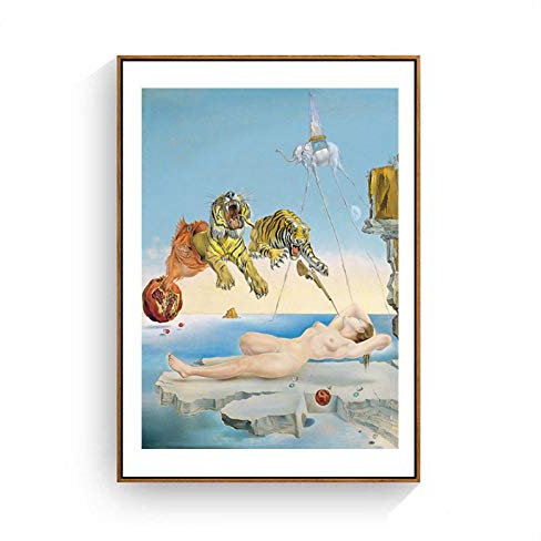 Jianghu Art Leinwand Gemälde Moderne Salvador Dali Tiger Nackte Frau Abstrakte Poster Drucke Wandkunst Bilder Wohnzimmer Wohnkultur 60x90cm Kein Rahmen