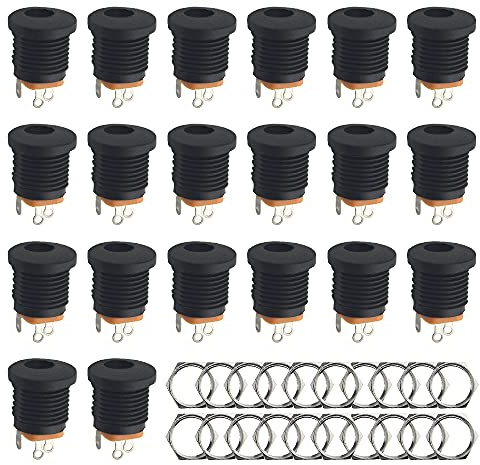 WMYCONGCONG 20 PCS 5.5mm x 2.1mm DC Power Jack Socket 3 Pin Female Panel Mount Connector (20 PCS)