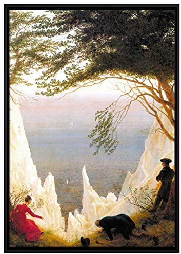 Generisch Pixxprint Caspar David Friedrich - Kreidefelsen auf Rügen Leinwandbild 80x60 cm im Bilderahmen, Wandbild, Schattenfugenrahmen, Kein Poster
