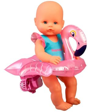 Nenuco - È Ora di Nuotare, Bambola Che nuota Grazie ad Un Flamingo Galleggiante motorizzato. La farà Girare nella Vasca da Bagno o in Piscina, Giocattolo Impermeabile, Famosa (700017100)