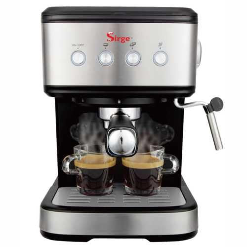 Sirge LussyO Macchina da Caffè Espresso e Cappuccino 1100 Watt, 15 bar, 1,5Litri con 3 filtri, macinato e cialda