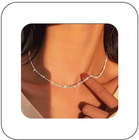 Atentuyi Collier bohème argenté scintillant raffiné collier simple brillant petit mignon brillant chaîne fine délicate ras du cou court bijou minimaliste pour femme