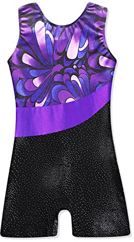 XiaoMoSha Gymnastics Leotards for Girls Sleeveless Dance Unitards Ribbon Sparkle Leotard Gymnastics Athletic for Little Girls(Purple, 9-10 Years)