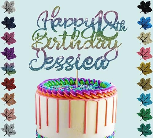 Personalised Birthday Glitter Cake Topper With Any Name & Age (Rainbow)