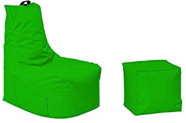 Momiralland Komfort Sitzsack XL - XXL mit Hocker Sitzkissen BodenKissen Sessel In- & Outdoor geeignet Gaming Sitzsack für Erwachsene und Kinder (Grün, XL - Durchmesser 75 cm)