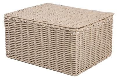Wicker Storage Hamper with Lid Bathroom Storage Basket Wardrobe Storage Box Under Bed Above Wardrobe Storage Basket with Lid (Small)
