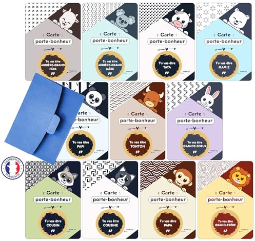 Dolbomy 11 Rubbelkarten mit Umschlägen – Tiere – personalisierte Karte zur Geburt des Babys – große Auswahl – Paten, Oma, Opa, Tonton, Tata, Papa