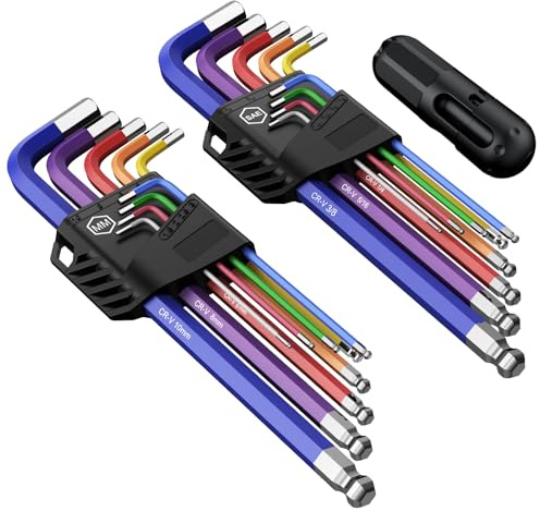 COLFULINE Juego de 18 llaves Allen, juego de llaves hexagonales métricas e imperiales, 1.5-10 mm y 1/16-3/8 pulgadas para reparación de bicicletas/motocicletas/automóviles, montaje de muebles