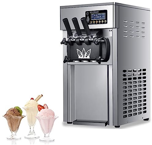 DISHENGZHEN Machine à Crème Glacée Professionnelle, 1200W Sorbetière Professionnelle avec Affichage LED, 18L/H Trois Saveurs, Nettoyage Automatique, Acier Inoxydable