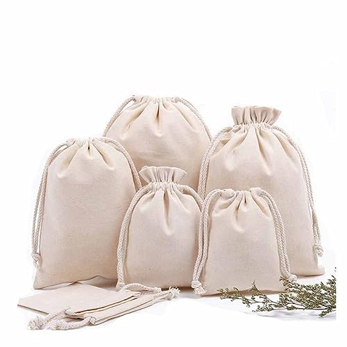 SHTGOI 10 Stück Baumwollbeutel Kleine Stoffbeutel mit Kordelzug Leinenbeutel zum Befüllen Jutebeutel Stoff Aufbewahrungsbeutel Beutel Set für Geburtstag Geschenke Schmuck Verpackung Weiß 17 * 23cm