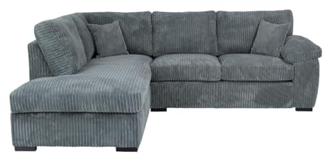 Sofa Selection Jumbo Cord Elegant L Shape 4-Seater Left-Facing Corner Sofa Set, Your Comfort Haven in the Living Room, Our Stunning Jumbo Cord Sofa Collection (Left Hand Facing, Grey)