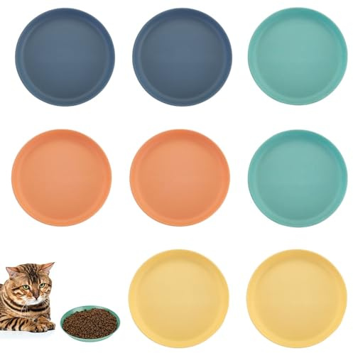 GYWHOOFT Set 8 Ciotole per Gatti - Rotonde per Cibo Secco e Umido - 4 Colori per Alimenti e Acqua
