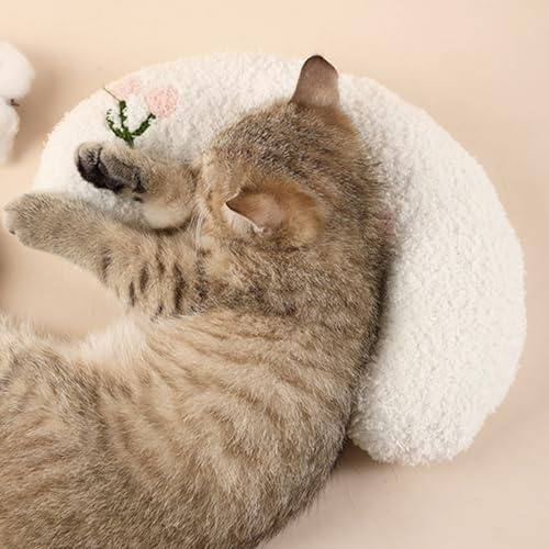 Haourlife Little Pillow for Cats Puppies Ultra Soft Fluffy Pet Calming Toy Half Donut Cuddler for Joint Relief Sleeping Improve Machine Washable-White