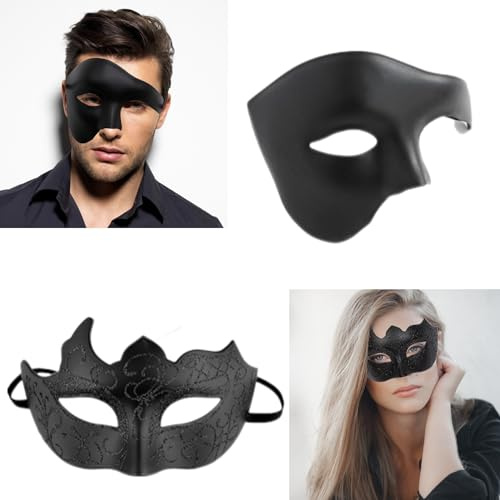 MSPEBEC Due Maschere Veneziane per Adulti - Perfette per Balli in Maschera, Carnevali, Cos play, Carnevali e Ballate in Maschera