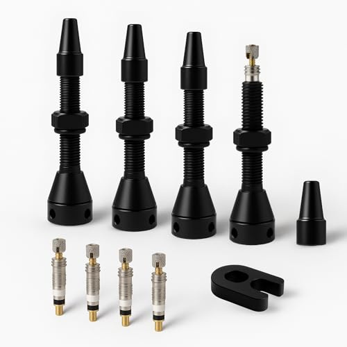 KERD_DANS Válvula Tubeless TMB de 40mm (4 Uds) + 4 Obuses Adicionales para Válvula Presta de Bicicletas MTB, Incluye Herramienta de Extracción de Núcleos de Las Válvulas.