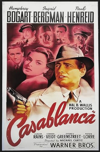 KUSTOM ART Quadro Serie Locandine dei Film Celebri Casablanca con Humprey Bogart ed Ingrid Bergman Stampa su Legno 30x21 cm.