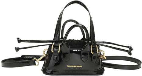 Mabta Borsa a tracolla da donna con tracolla regolabile e manici superiori, in pelle verniciata, pochette