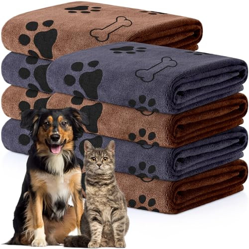 Chumia Handtücher zum Trocknen von Hunden, Katzen, Haustierhandtüchern, Welpen, Mikrofaser, schnell trocknend, Hundepfoten, Badezubehör, saugfähig für mittelgroße Haustiere (Braun, Grau, 101,6 x 61