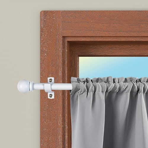 CINTACOR | Barra Cortina Decorativa, Portavisillos Extensible Metálico con Tornillos y Soportes, Barra Ajustable | Diámetro 10mm | Color: Esfera Blanco, 70-120cm