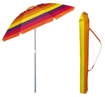 Virsus Ombrellone da Spiaggia con Cupola Antivento 985, Diametro 200 cm, 8 Stecche in Fibra Vetro, Tessuto Poliestere 440gr, Asta da 32mm e Snodo, Ombrello Mare con Sacca (Multicolor Arancione Giallo)