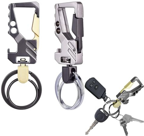 Fc'Noqgn 2PCS Portachiavi con apribottiglie Portachiavi in Metallo per Auto con moschettone Portachiavi per Auto da Uomo con moschettone Portachiavi per Auto da Donna, (Nero e Argento)