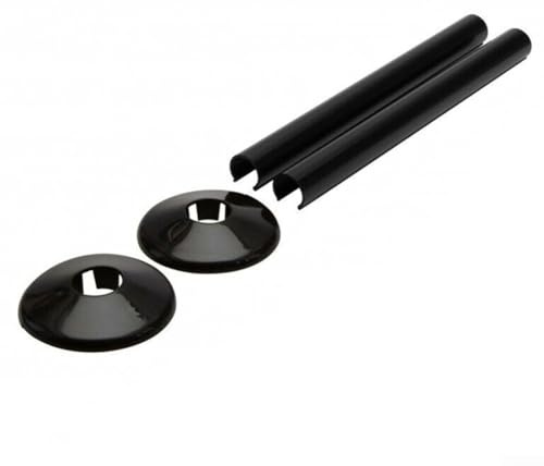 Chrom 15 mm x 200 mm Heizkörperrohr-Lochmanschetten und -hülsen, 2 Stück für saubere Oberfläche (schwarz)
