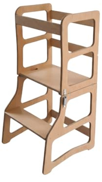 Dunorm - Montessori-Lernturm für Kinder | Umwandelbarer Helferhocker | Handgefertigt | Mit Hochstuhl-Option | Für Küche & Alltag | Set mit Rutsche erhältlich (Natur, Lernturm)