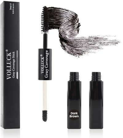 VOLLUCK Haarmascara, Sofortige Graue Haare Abdecken für Frauen und Männer, 2-in-1 Natürlich Ansatzfarbe zum Kaschieren des Haaransatzes für Alle Haartypen (Dunkelbraun, 7 ML)