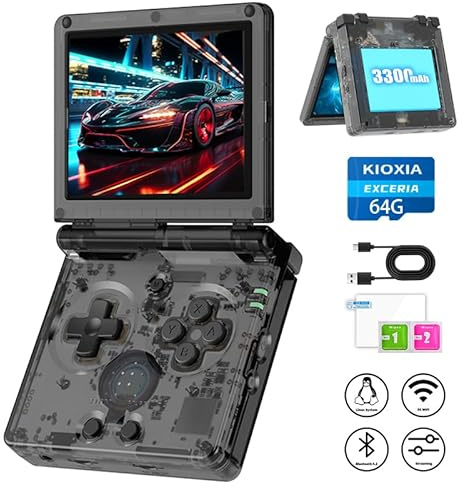 RG35XXSP Portable Flip Retro Handheld Game Console with Linux System 3.5 inch IPS Screen and 64G TF Card Built-in 3300 mAh Battery Consoles Supports 5G WiFi Bluetooth HDMI Black