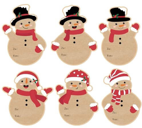 Aufkleber Weihnachten, 96 Stück Kraftpapier Weihnachtsaufkleber, Selbstklebende Weihnachtsetiketten, Weihnachtsgeschenke Sticker Etiketten für Geschenkverpackung, Weihnachtsdekoration (Schneemann B)