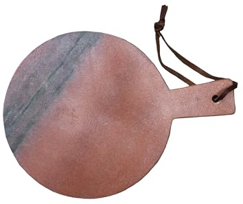 Arthur Cameron - Handmade Round Marble Chopping Board/Serving Platter with Built-in Handle and Leather Strap - Functional Kitchen Decor, Perfect as a Small Cutting Board or Cheese Board (Pink)