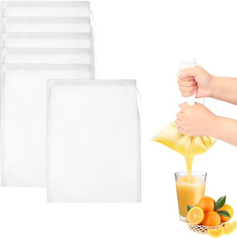 6 Stück Passiertuch 20 × 15 cm Käsetuch Nussmilchbeutel Nylon Cheesecloth Abseihtuch Seihtuch Passiertücher Filtertuch Nussmilchbeutel Bio Waschbar mit Kordelzug Feingewebt Filterbeutel Siebbeutel