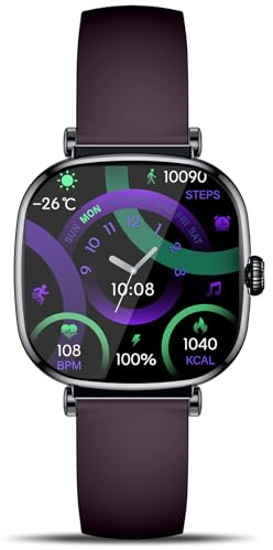 Marsyu Orologio intelligente da donna (37 mm), AMOLED, piccolo quadrato, elegante, con funzione telefonica, frequenza cardiaca/stress, SpO2, orologio da polso fai da te, quadrante 100 + modalità