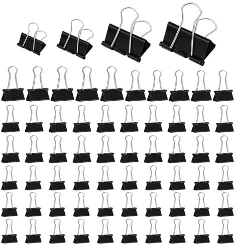 110 Stück Metallklammern,Klammern 15mm,19mm,25mm,32mm Foldback klammern,Binder Clips für Büro, Schule, Familie, Schwarz