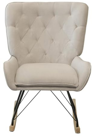 Alivio Rocking Chair for Nursery, Relaxing Armchair with High Backrest for Adults Mum Feeding & Reading, Glider Fabric with Metal Legs Wood Base, Living Rooms, Bedrooms, Balcony, Beige