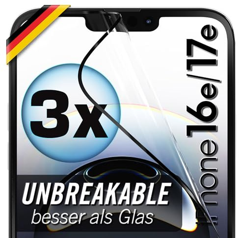 UTECTION 3x Schutzfolie für iPhone 17e, Panzerglas-Alternative | kein Glas = kein Splittern, Full Screen Folie bruchsicher, für iPhone17e 6,1 Zoll, Hülle-kompatibel